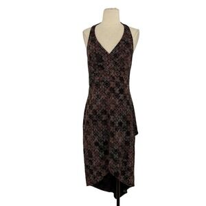 Vtg 90s Y2K Rampage Faux Wrap Halter Dress Sz L High Low Stretchy Whimsigoth